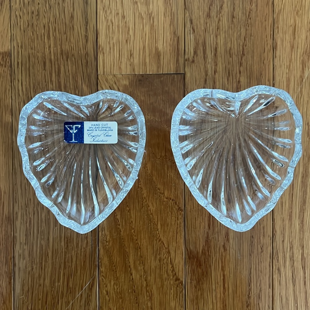 Vintage Hand Cut 24% Lead Crystal Heart Jewellery Trinkets Keepsake Dish/Box